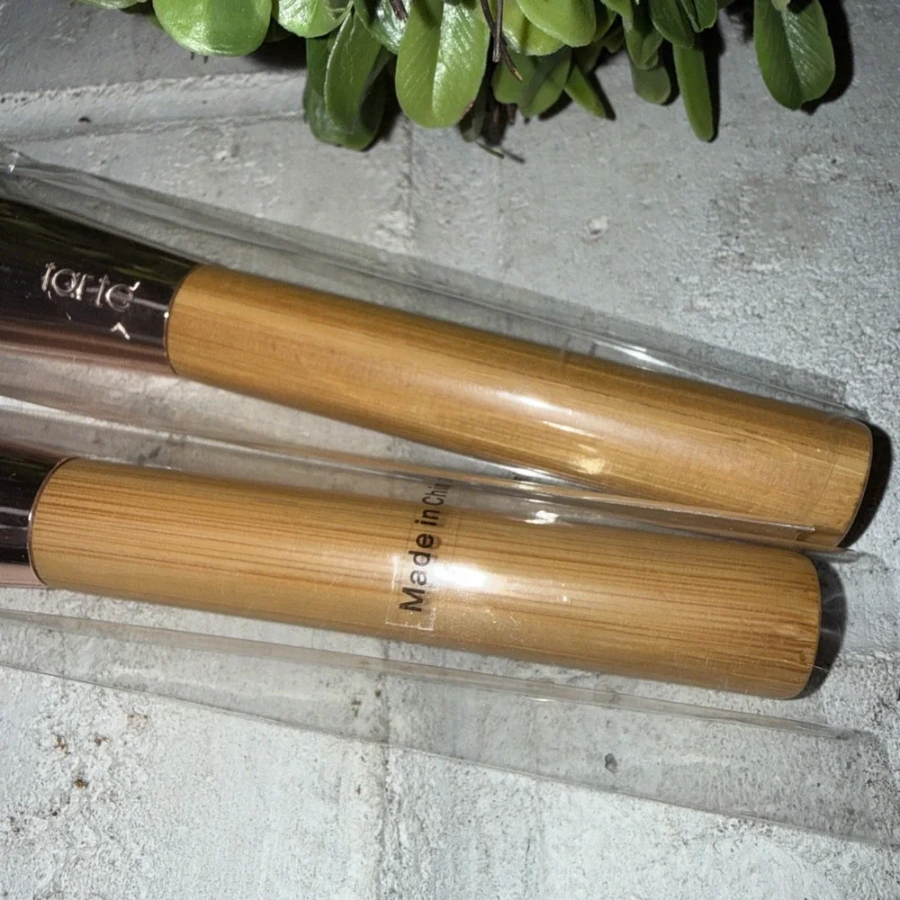 Tarte‎ Cosmetics Buff & Bronze Face Brush Natural Wood & Gold New Lot Of 2